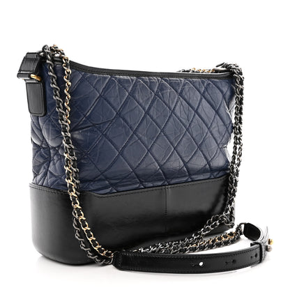 Chanel Aged Calfskin Quilted Medium Gabrielle Hobo Navy Black 3 of 13