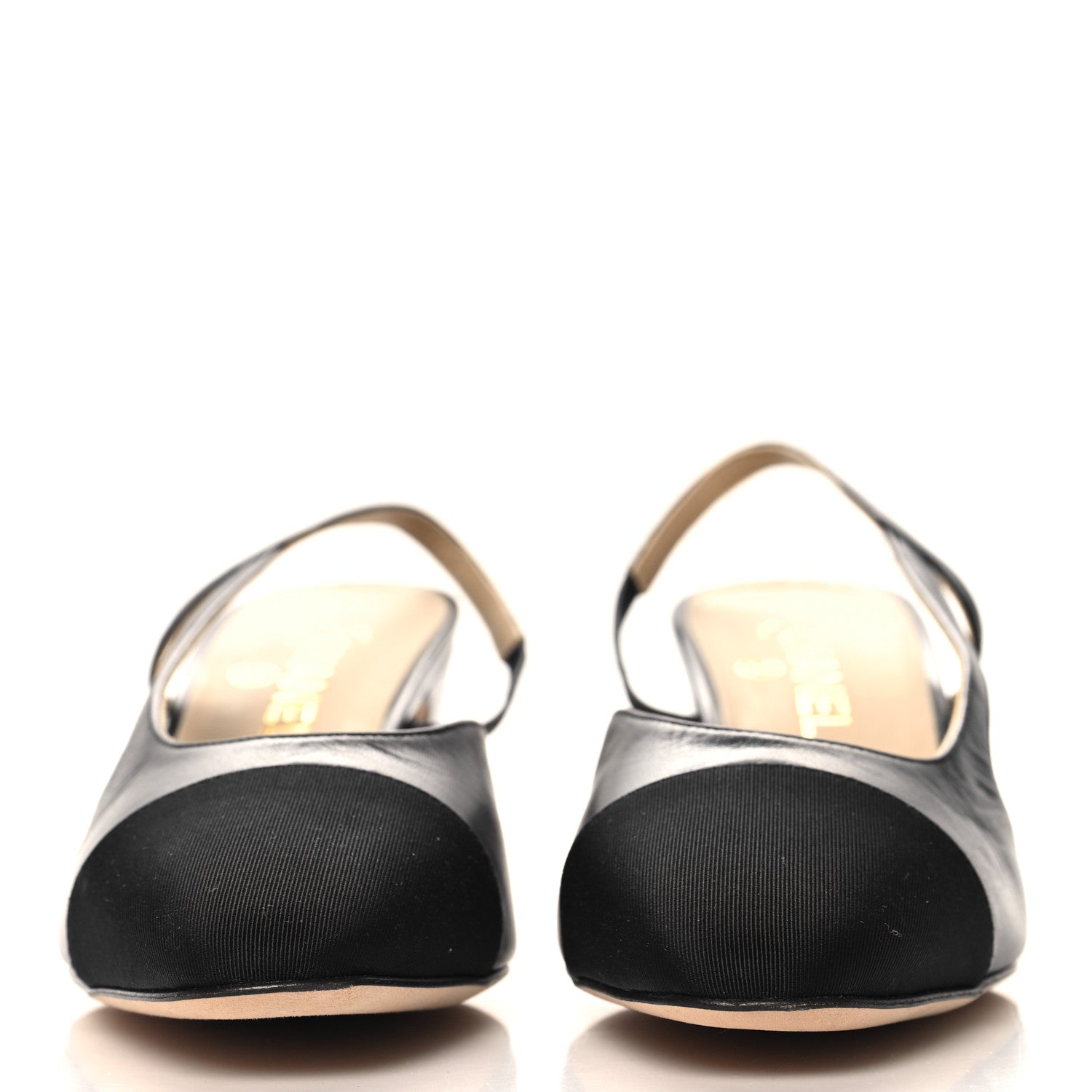 Chanel Goatskin Grosgrain Cap Toe CC Slingback Pumps 41 Black 3 of 9