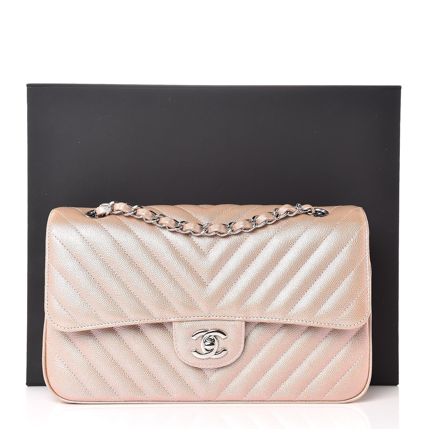 Chanel Metallic Caviar Chevron Quilted Medium Double Flap Light Gold 11 of 11