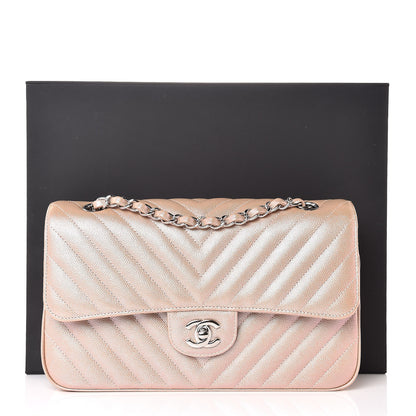 Chanel Metallic Caviar Chevron Quilted Medium Double Flap Light Gold 11 of 11