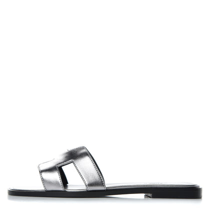 Hermes Metallic Nappa Calfskin Oran Sandals 38 Argent 1 of 7