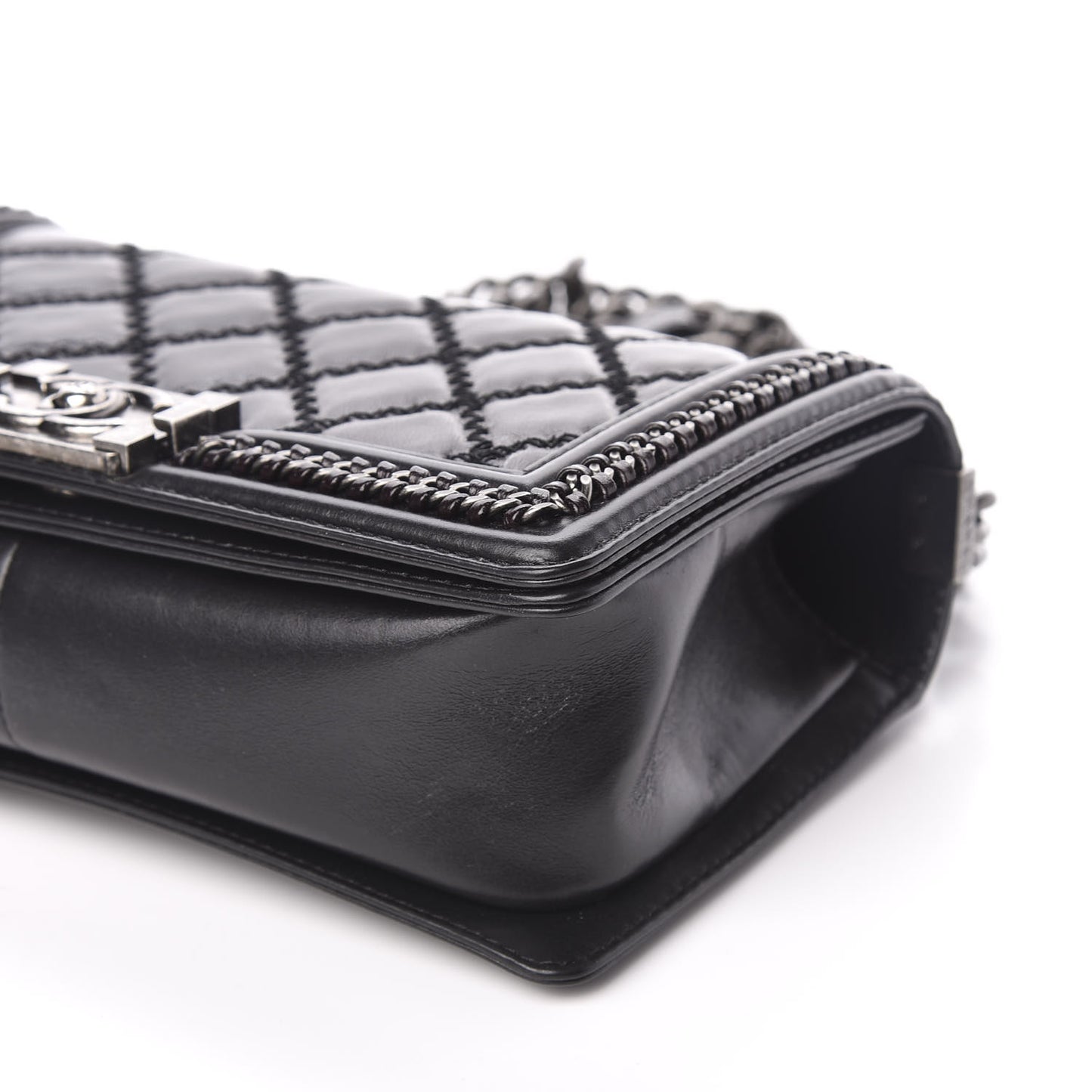 Goatskin Quilted Medium Boy Top Handle Flap Black