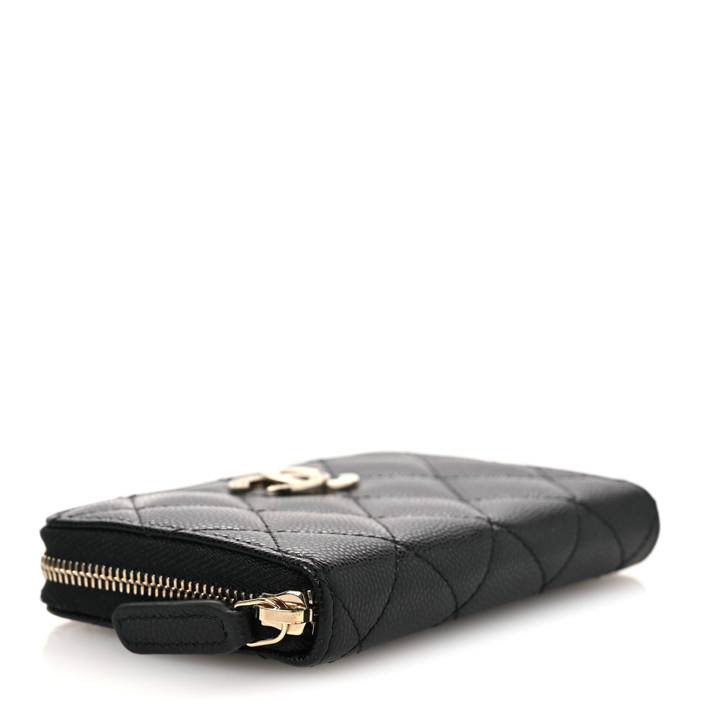 Caviar Quilted Crystal Zip Around Coin Purse Wallet Black