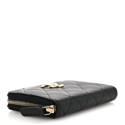 Chanel Caviar Quilted Crystal Zip Around Coin Purse Wallet Black 4 of 9