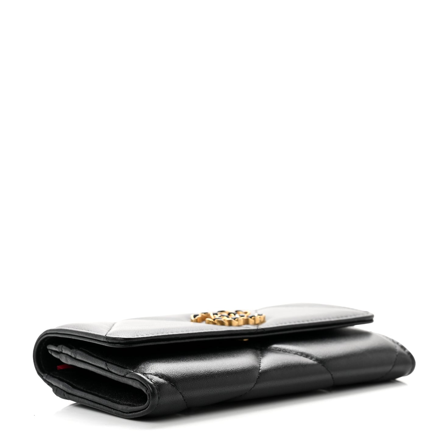 Lambskin Quilted Chanel 19 Flap Wallet Black