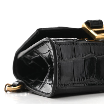 Balenciaga Shiny Calfskin Crocodile Embossed Hourglass Chain Cardholder Black 7 of 8