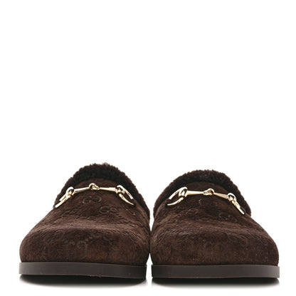 Gucci Suede GG Debossed Shearling Womens Horsebit Mules 36 Dark Brown 3 of 8