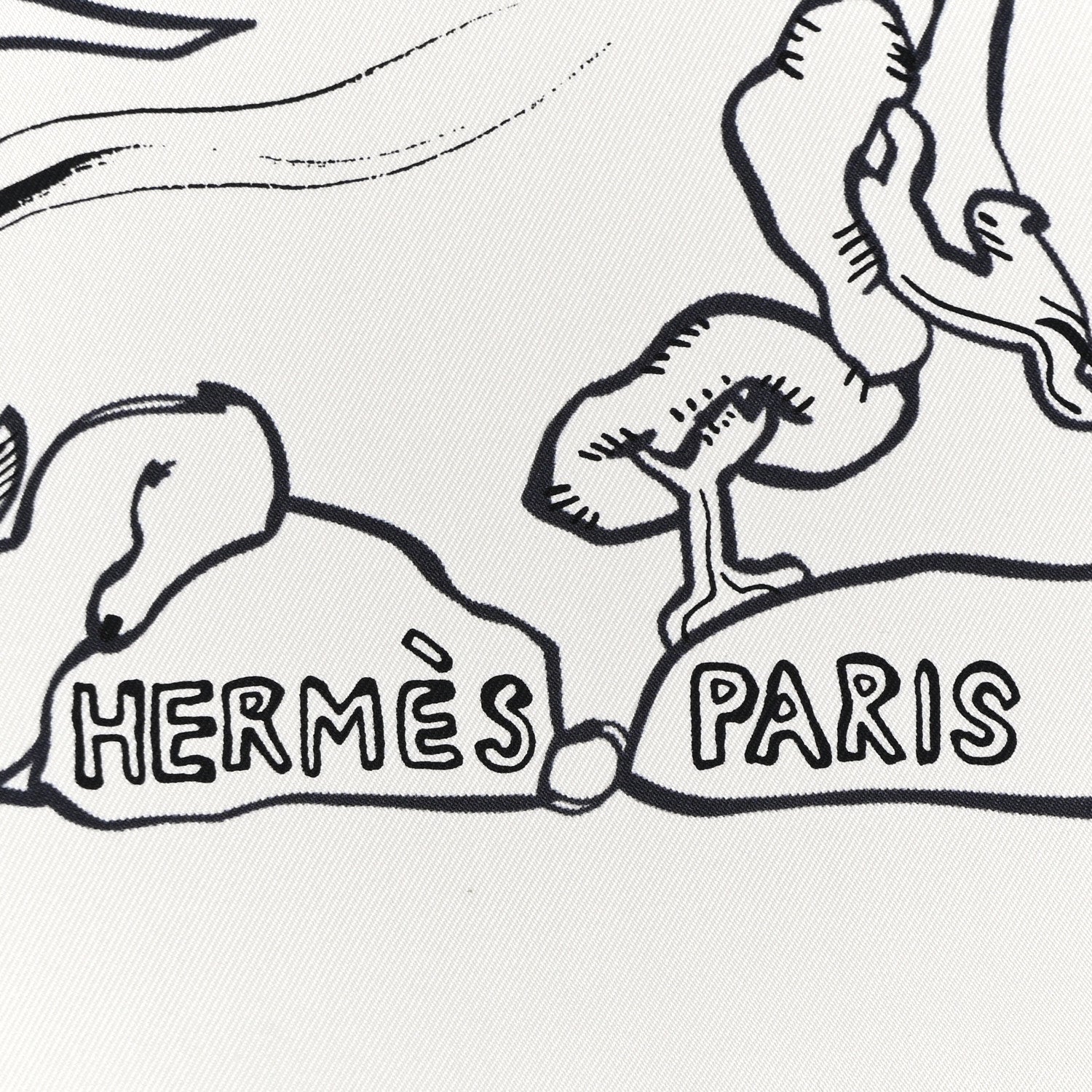 Hermes Silk Mille Et Un Lapins Scarf 90 White Black 2 of 9