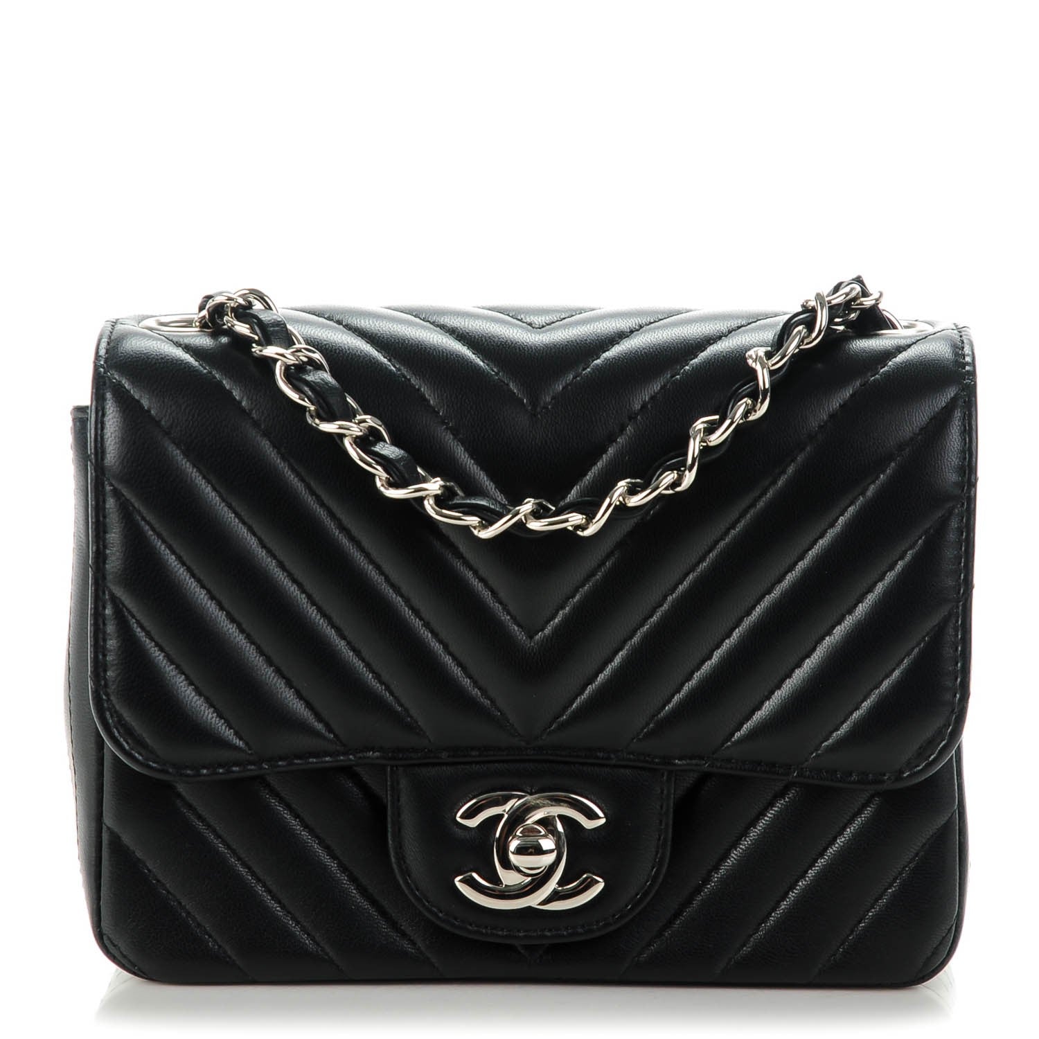 Chanel Lambskin Chevron Quilted Mini Square Flap Black 1 of 7