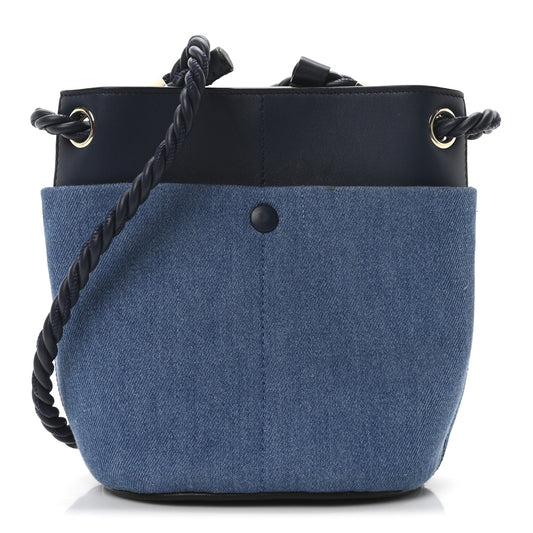 Linen Calfskin Small Key Bucket Bag Blue