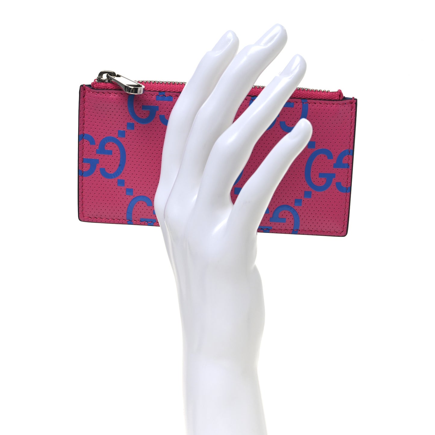 Calfskin GG Tennis Bi-Color Embossed Zip Wallet Modern Fucsia Modern Blue