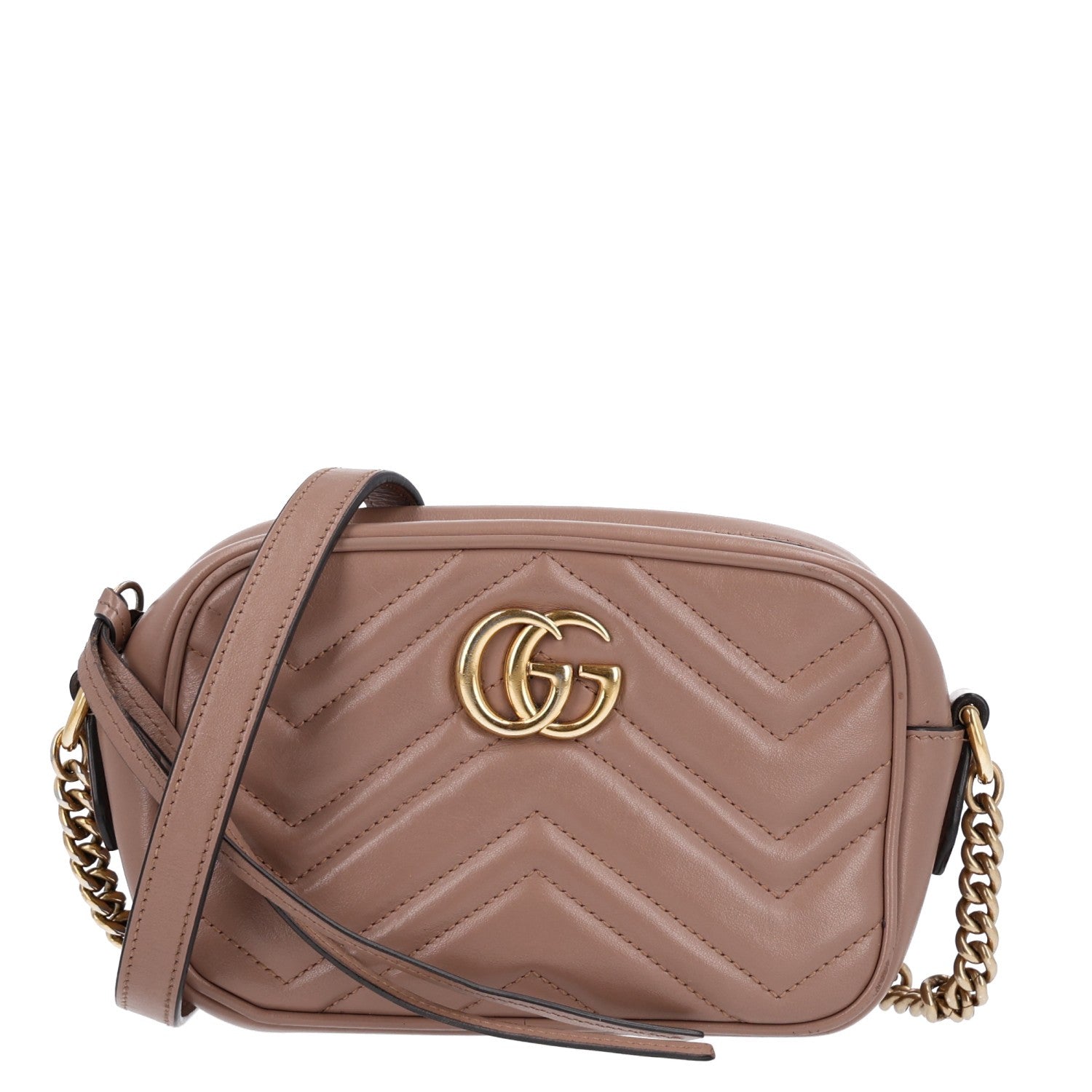 Gucci Calfskin Matelasse Mini GG Marmont Chain Shoulder Bag Porcelain Rose 1 of 11