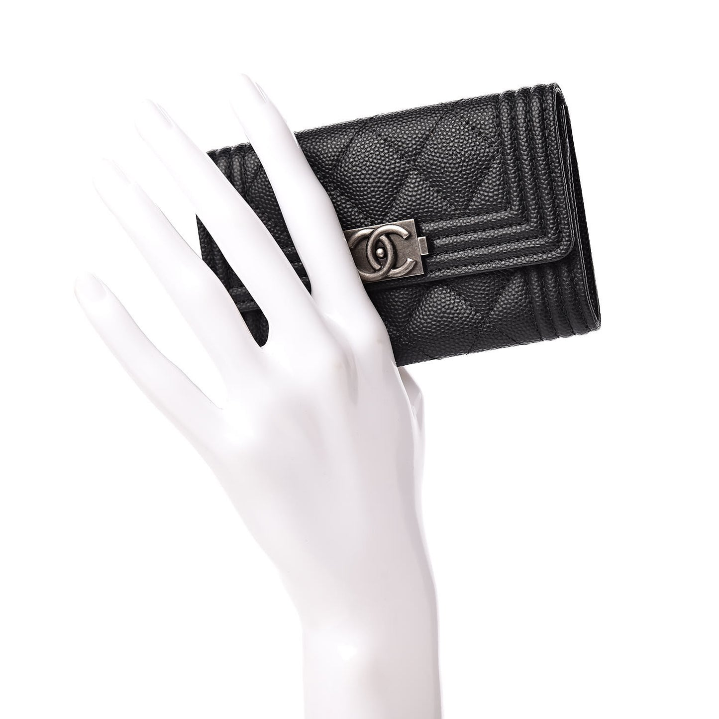 Caviar Quilted Boy Flap Card Holder Black