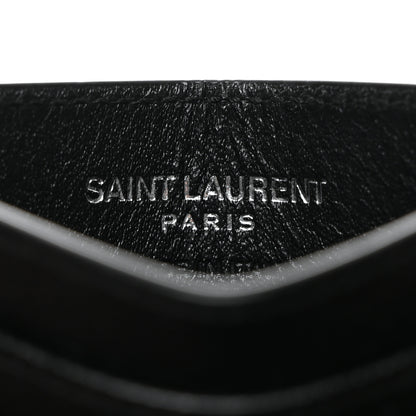 Saint Laurent Grain De Poudre Matelasse Chevron Monogram Credit Card Case Black 6 of 7