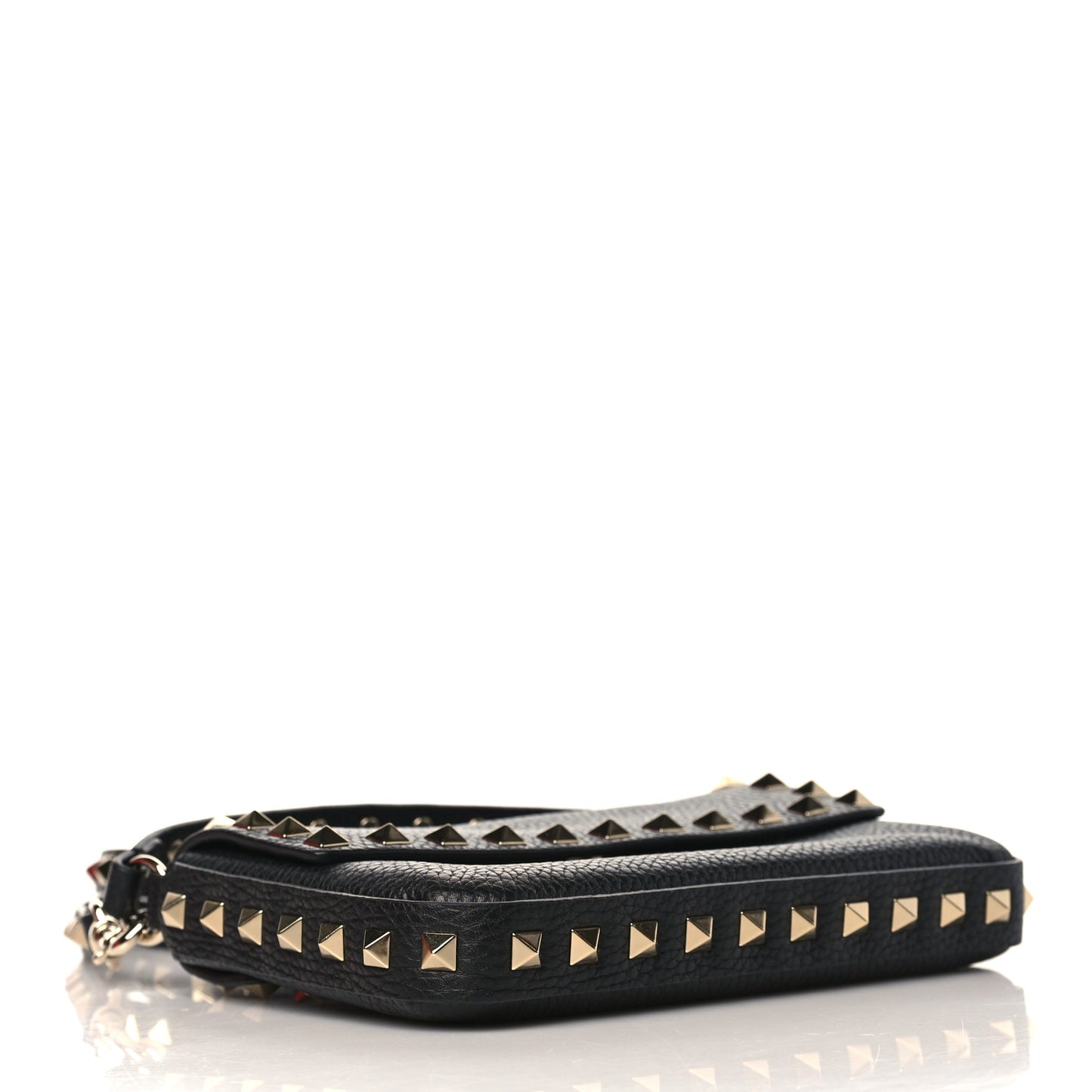 Grainy Calfskin Rockstud Crossbody Pouch Black