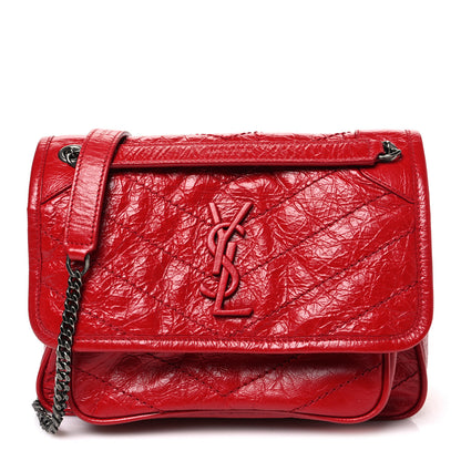 Saint Laurent Crinkled Calfskin Matelasse Monogram Baby Niki Chain Satchel Rouge Eros 1 of 10