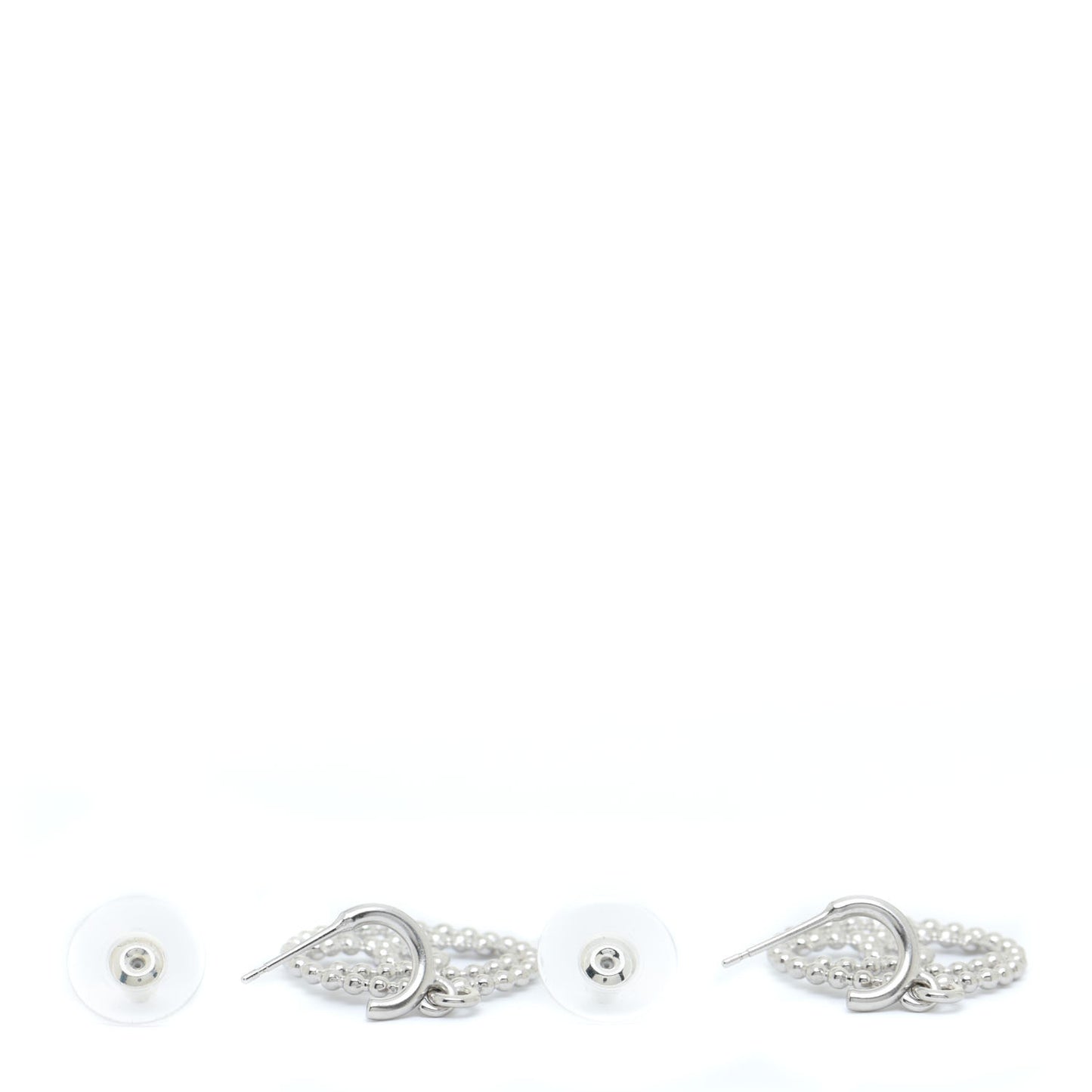 Metal Bead Round CC Drop Earrings Silver