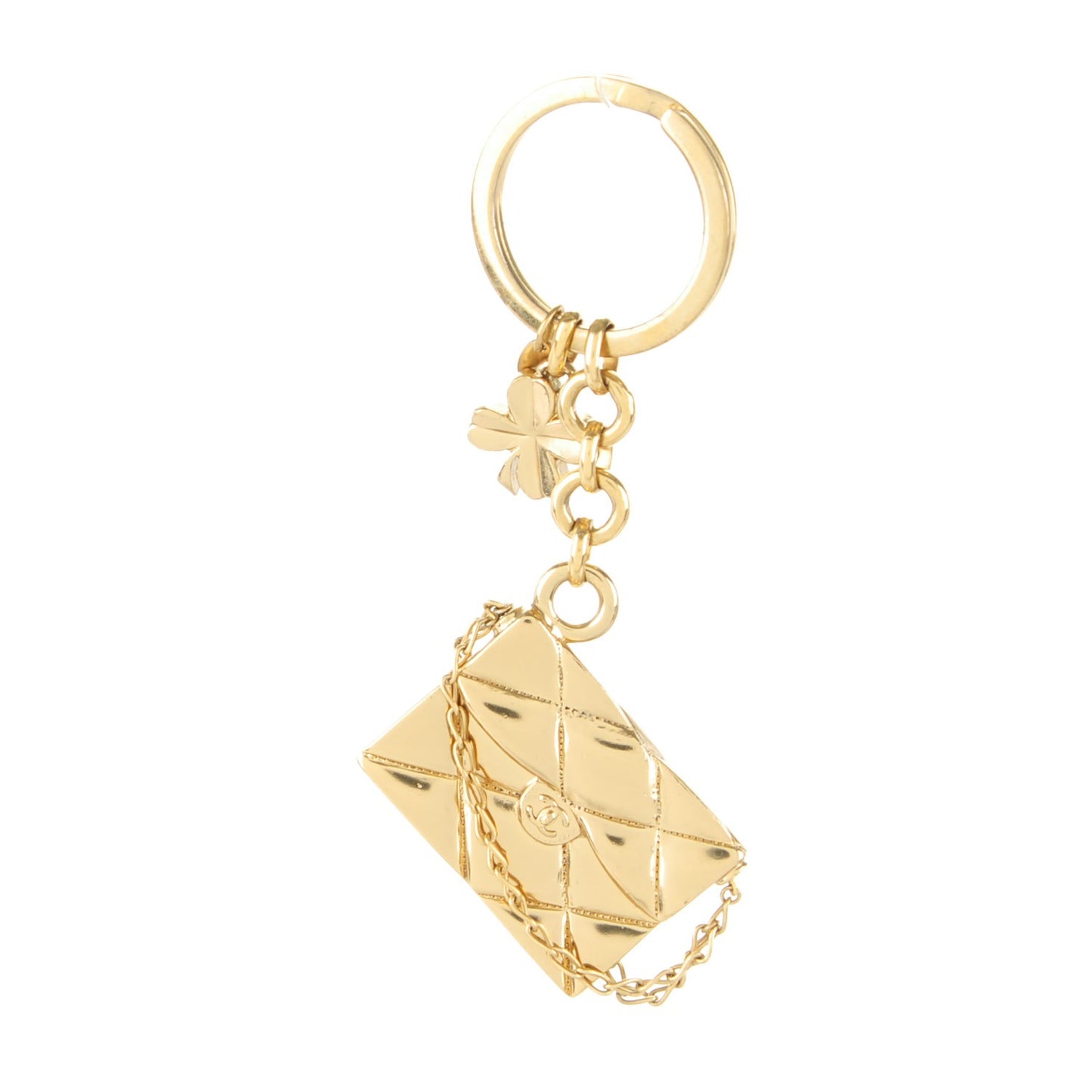 Quilted Flap Clover Keychain Gold