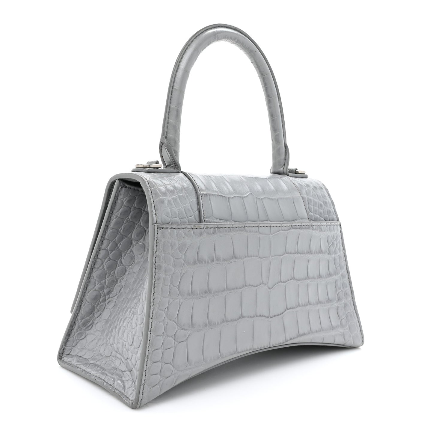 Shiny Calfskin Crocodile Embossed Small Hourglass Top Handle Bag Balenciaga Grey