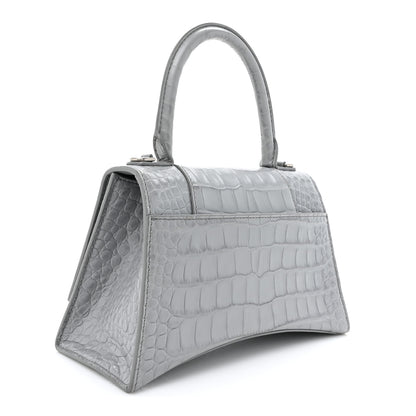 Balenciaga Shiny Calfskin Crocodile Embossed Small Hourglass Top Handle Bag Balenciaga Grey 3 of 17