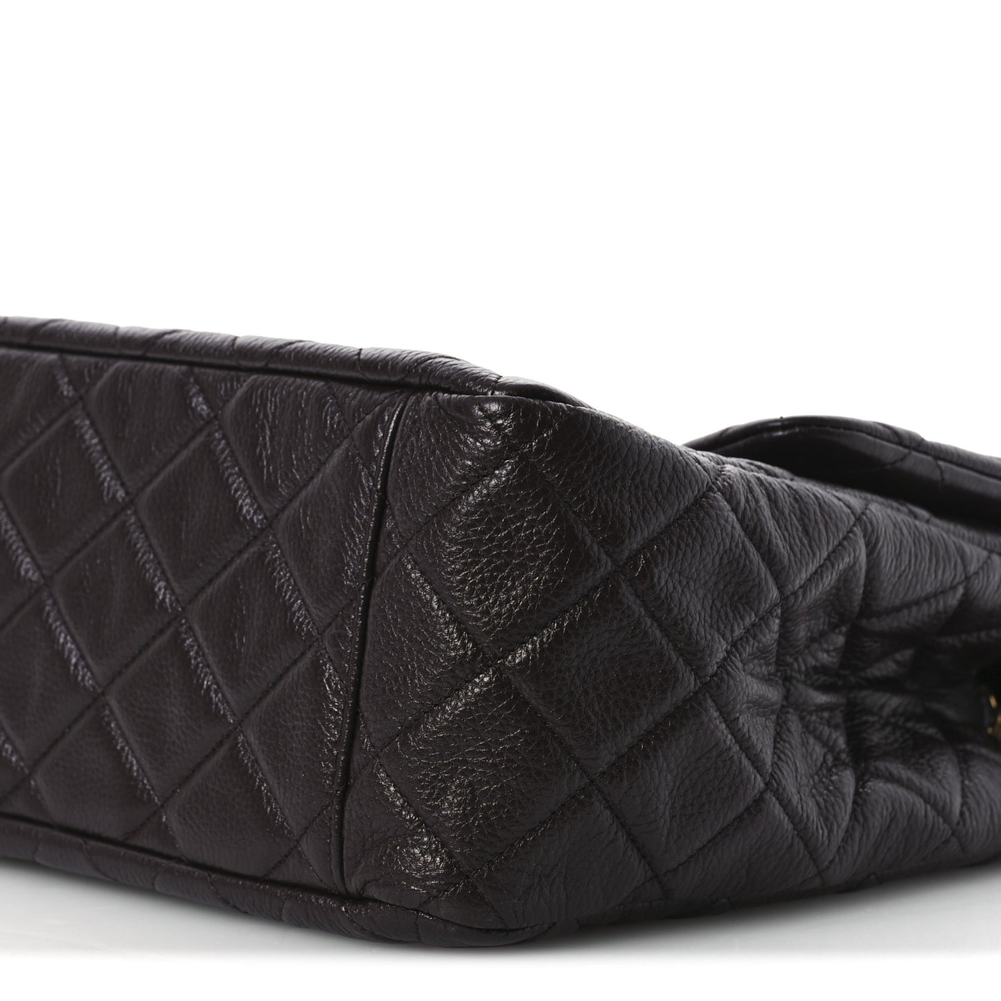 Grained Calfskin Quilted XXL Travel Flap Bag Dark Brown