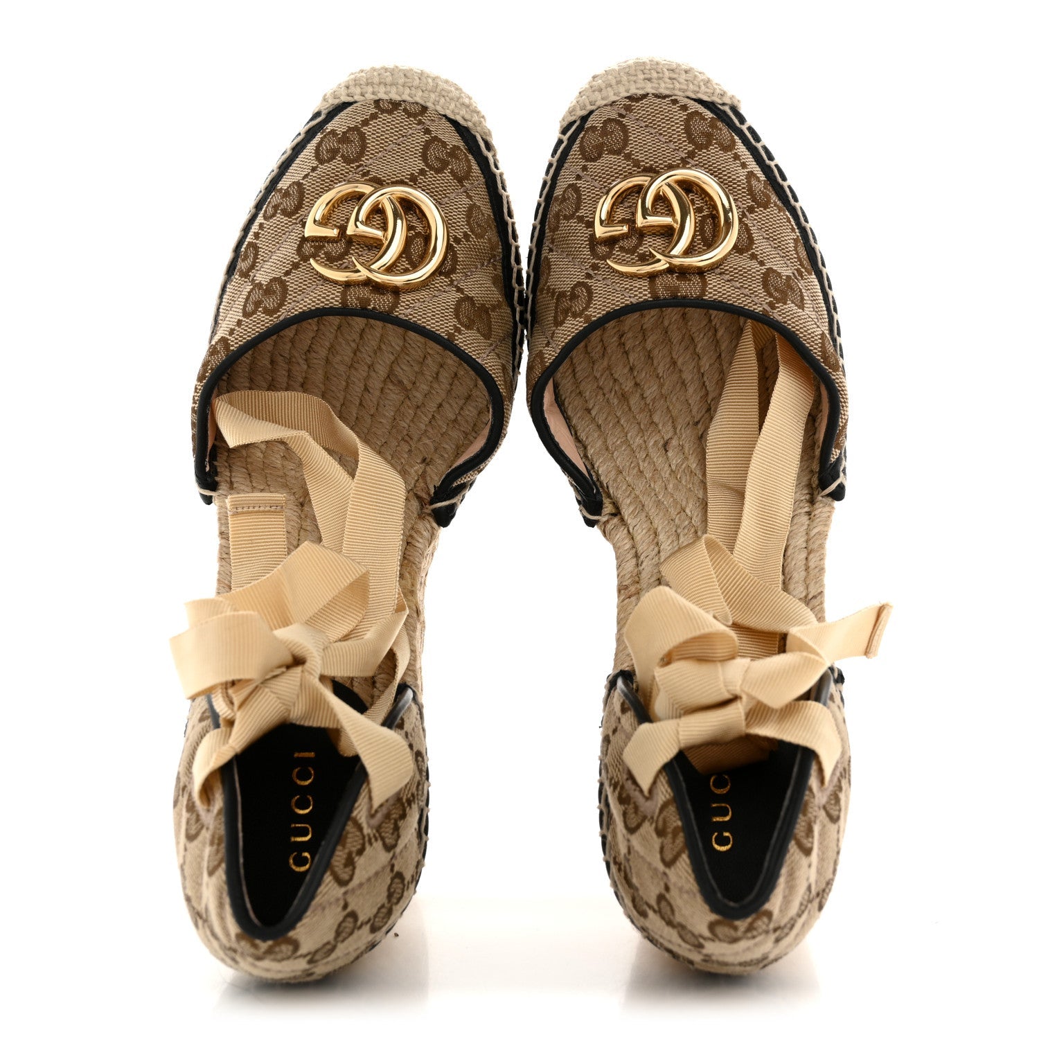 Gucci Monogram Matelasse GG Marmont Ankle Wrap Platform 35/120mm Espadrille Wedges 39.5 Beige Ebony Black Sand Storm 2 of 12