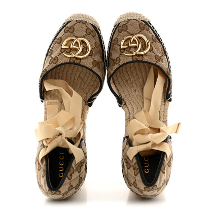 Gucci Monogram Matelasse GG Marmont Ankle Wrap Platform 35/120mm Espadrille Wedges 39.5 Beige Ebony Black Sand Storm 2 of 12