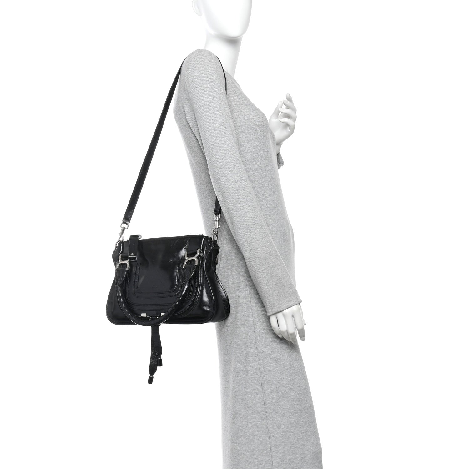 Chloe Shiny Grained Calfskin Small Marcie Bag Black 2 of 9