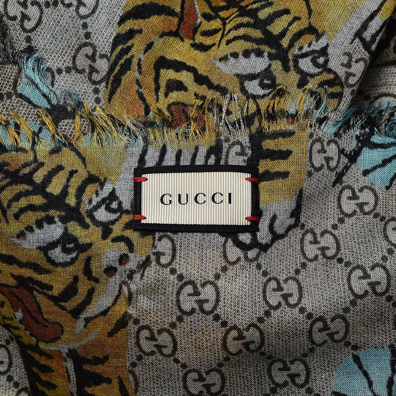 Gucci Modal Silk GG Monogram Supreme Tiger Shawl Rope Sky Blue 4 of 4