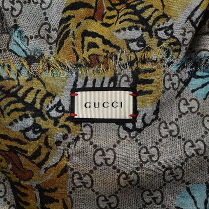 Gucci Modal Silk GG Monogram Supreme Tiger Shawl Rope Sky Blue 4 of 4