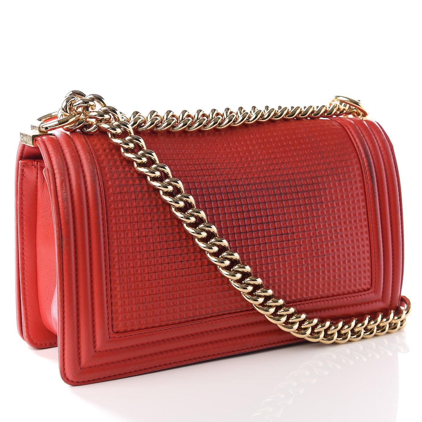 Lambskin Embossed Medium Boy Cube Flap Red