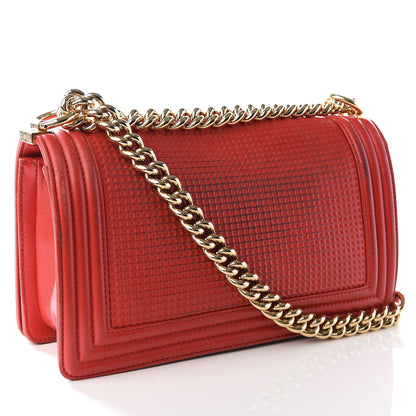 Chanel Lambskin Embossed Medium Boy Cube Flap Red 2 of 9