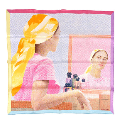 Hermes Vintage Silk Regard de Soie Scarf 70 Bleu Rose Jaune 1 of 3