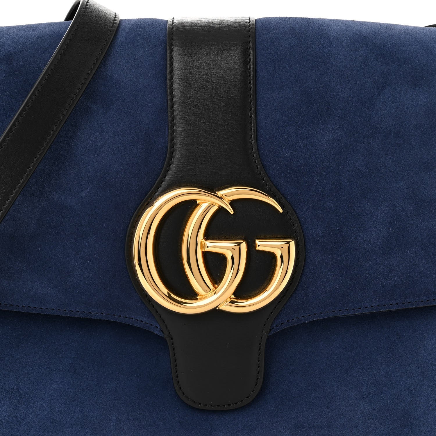 Gucci Suede Medium Arli Flap Shoulder Bag Blue Ink Black 8 of 11