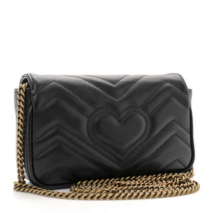 Gucci Calfskin Matelasse Super Mini GG Marmont Shoulder Bag Black 3 of 11