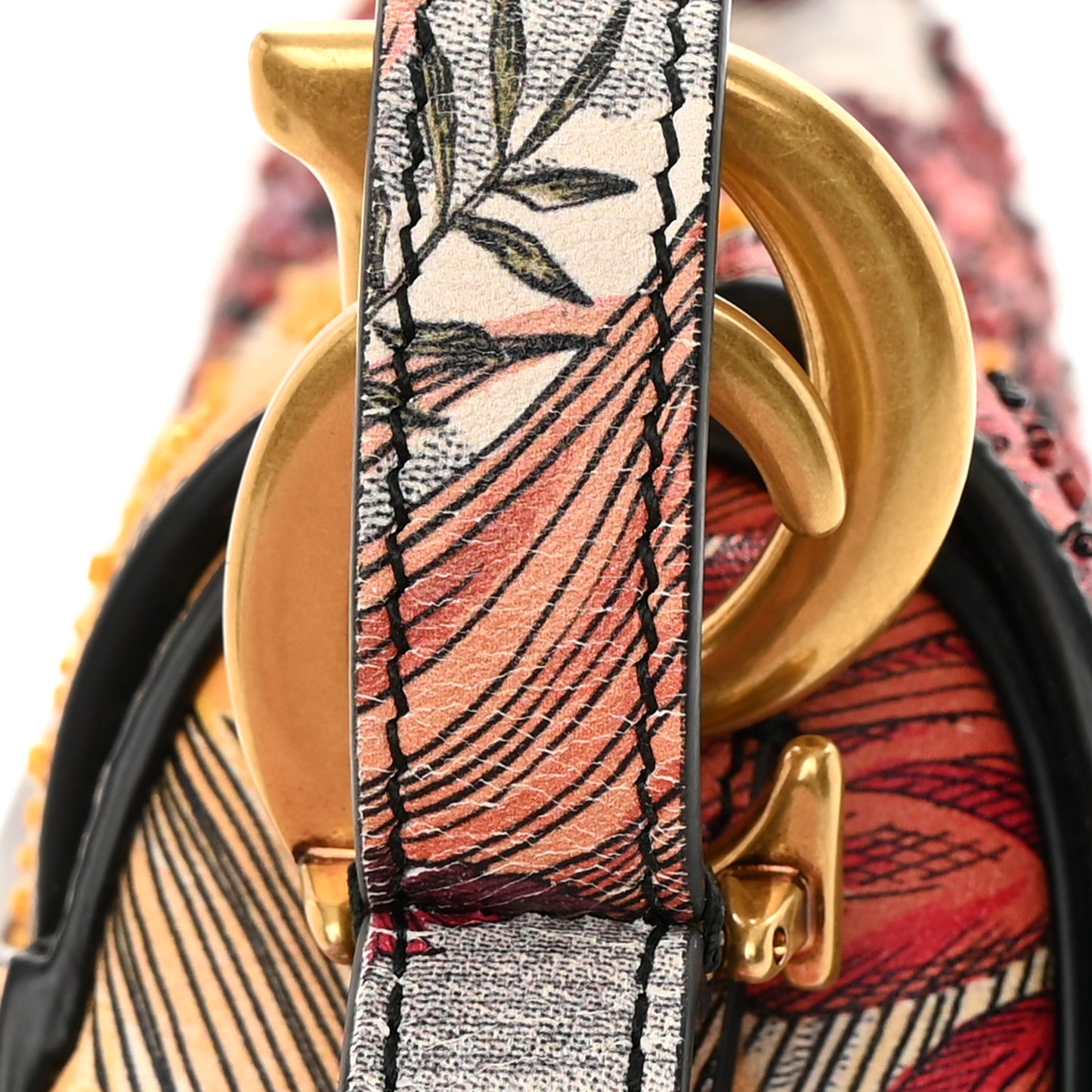 Calfskin Embroidered Phoenix Mini Saddle Bag Red Multicolor