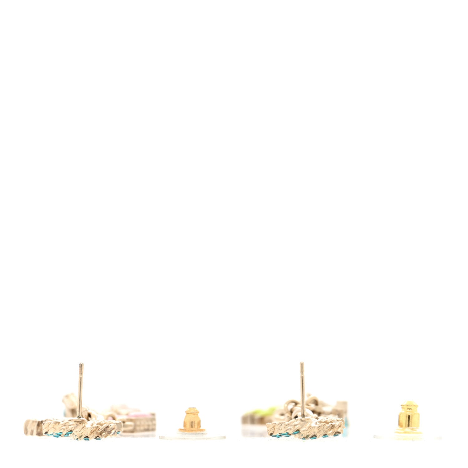 Chanel Metal Crystal Pearl Enamel Logo Chain Drop Earrings Gold Multicolor 3 of 5