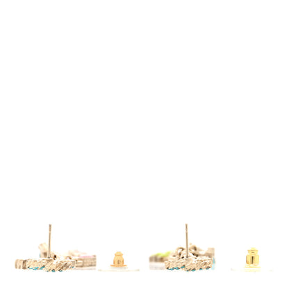 Chanel Metal Crystal Pearl Enamel Logo Chain Drop Earrings Gold Multicolor 3 of 5