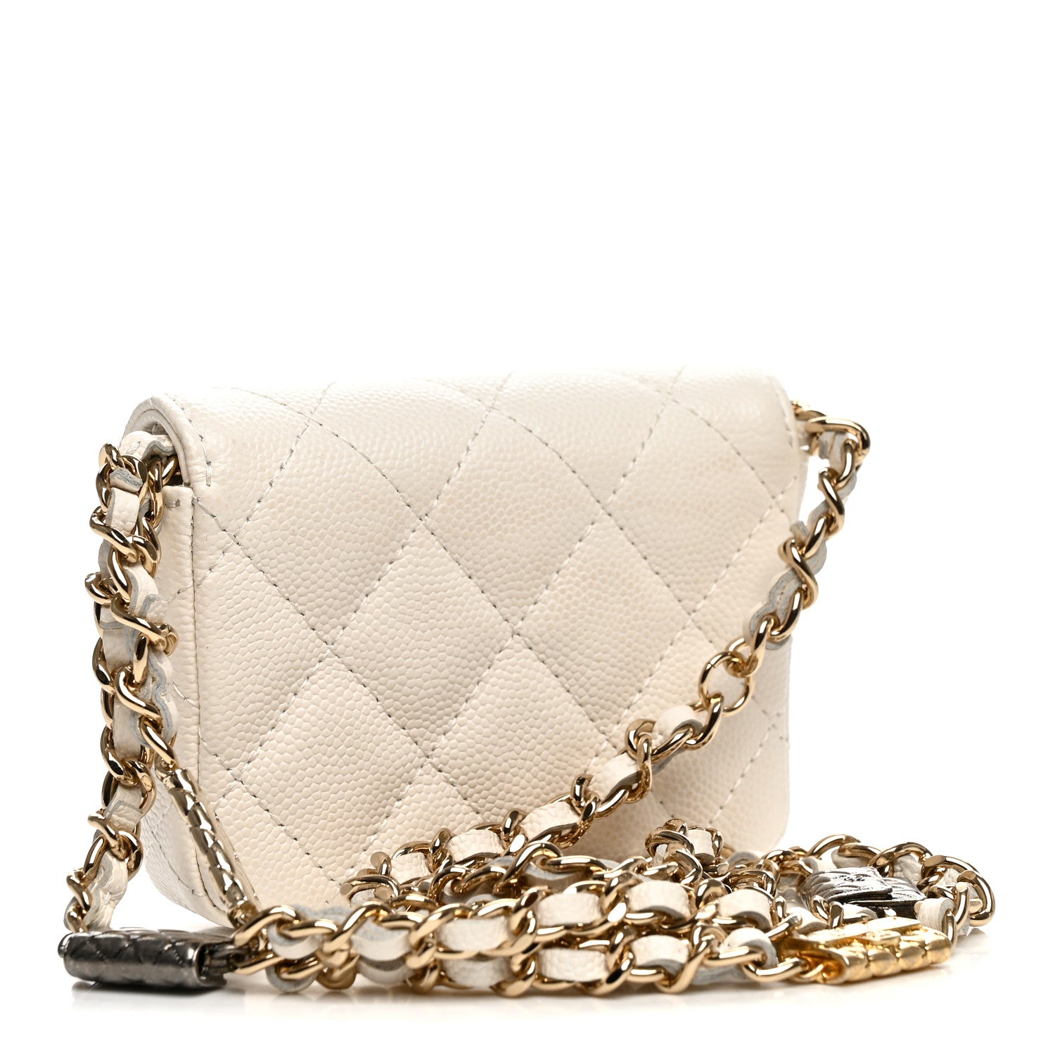 Chanel Caviar Quilted Belt Bag With Charms On Chain White 3 of 8