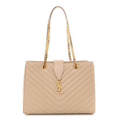 Saint Laurent Grain De Poudre Matelasse Chevron Monogram Shopping Bag Nude Powder 1 of 9
