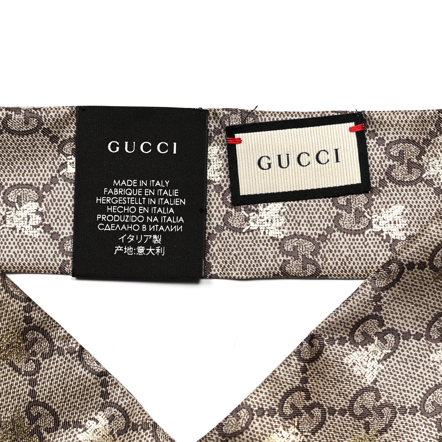 Gucci Silk Twill GG Monogram GG Bee Neck Bow Scarf Black Red 3 of 4
