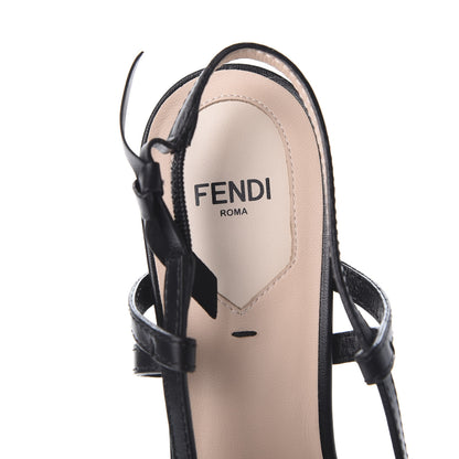 Fendi Vitello FF Embossed Pearland Decollete Aperta Slingback Pumps 40 Black Tobacco Moro 7 of 9