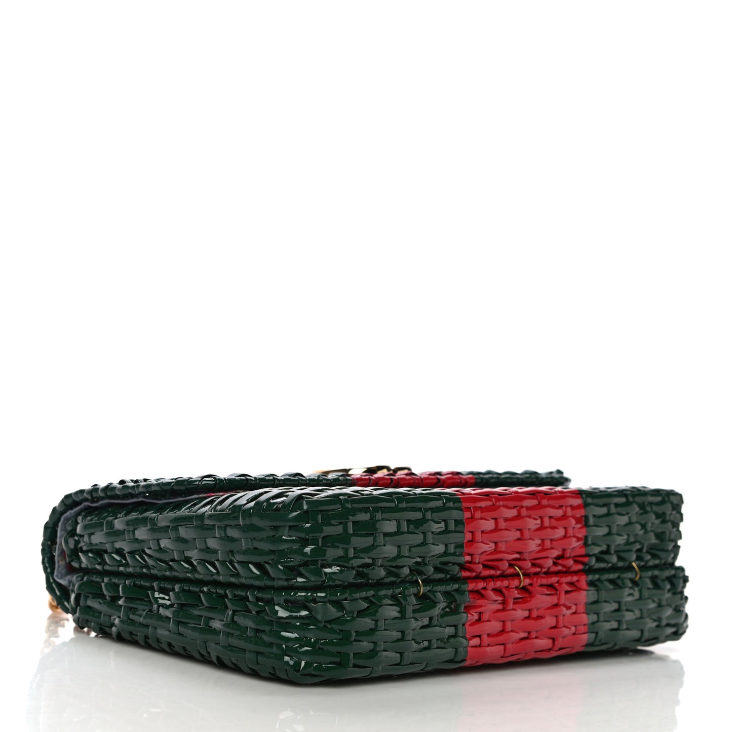 Glazed Wicker Stripe Small Cestino Shoulder Bag Green