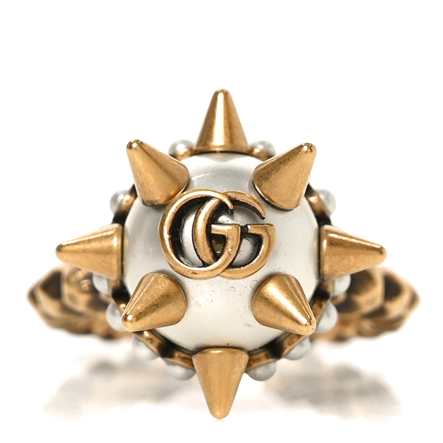 Metal Pearl Spike Studded Ring M Aged Gold