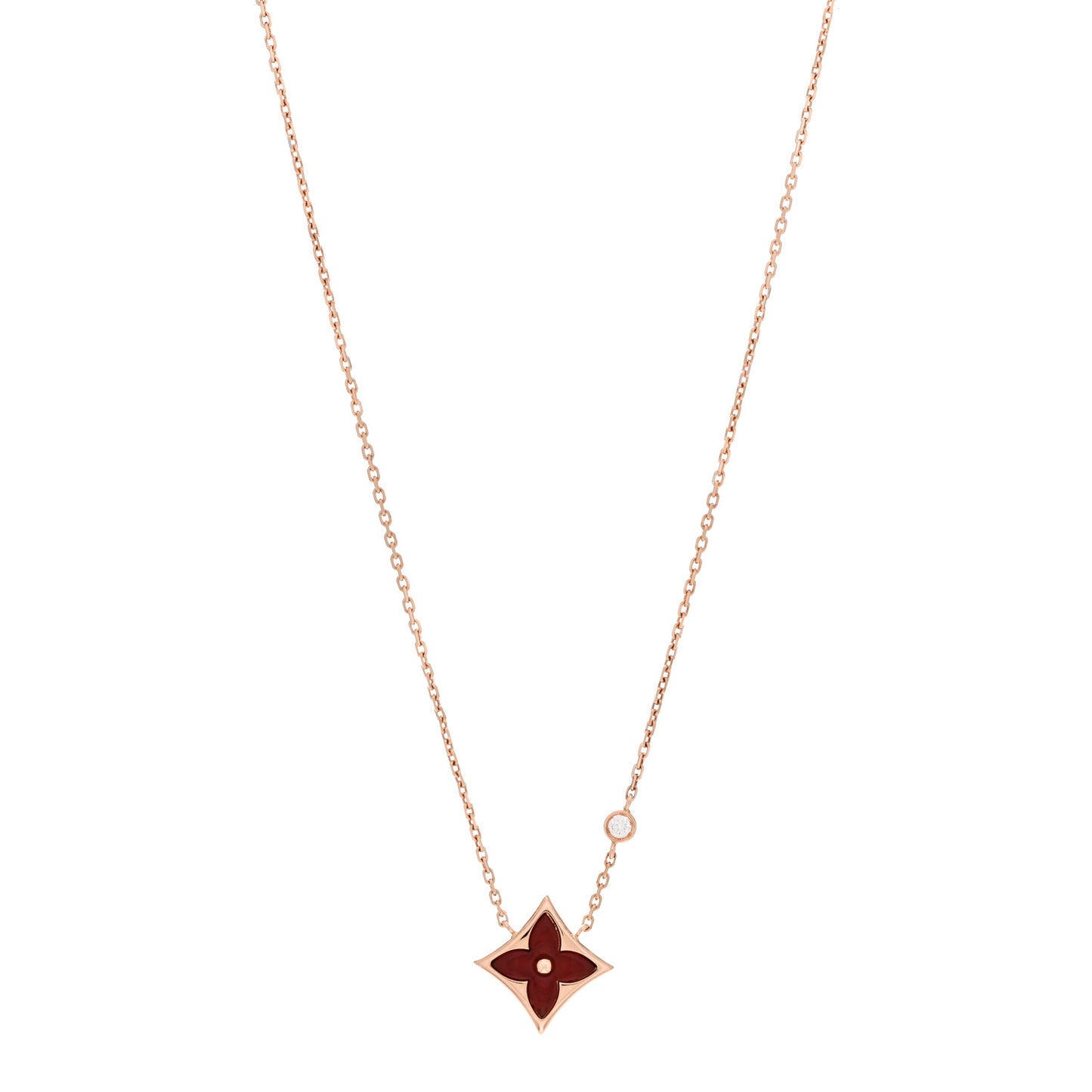 18K Pink Gold Diamond Carnelian Color Blossom BB Star Pendant Necklace