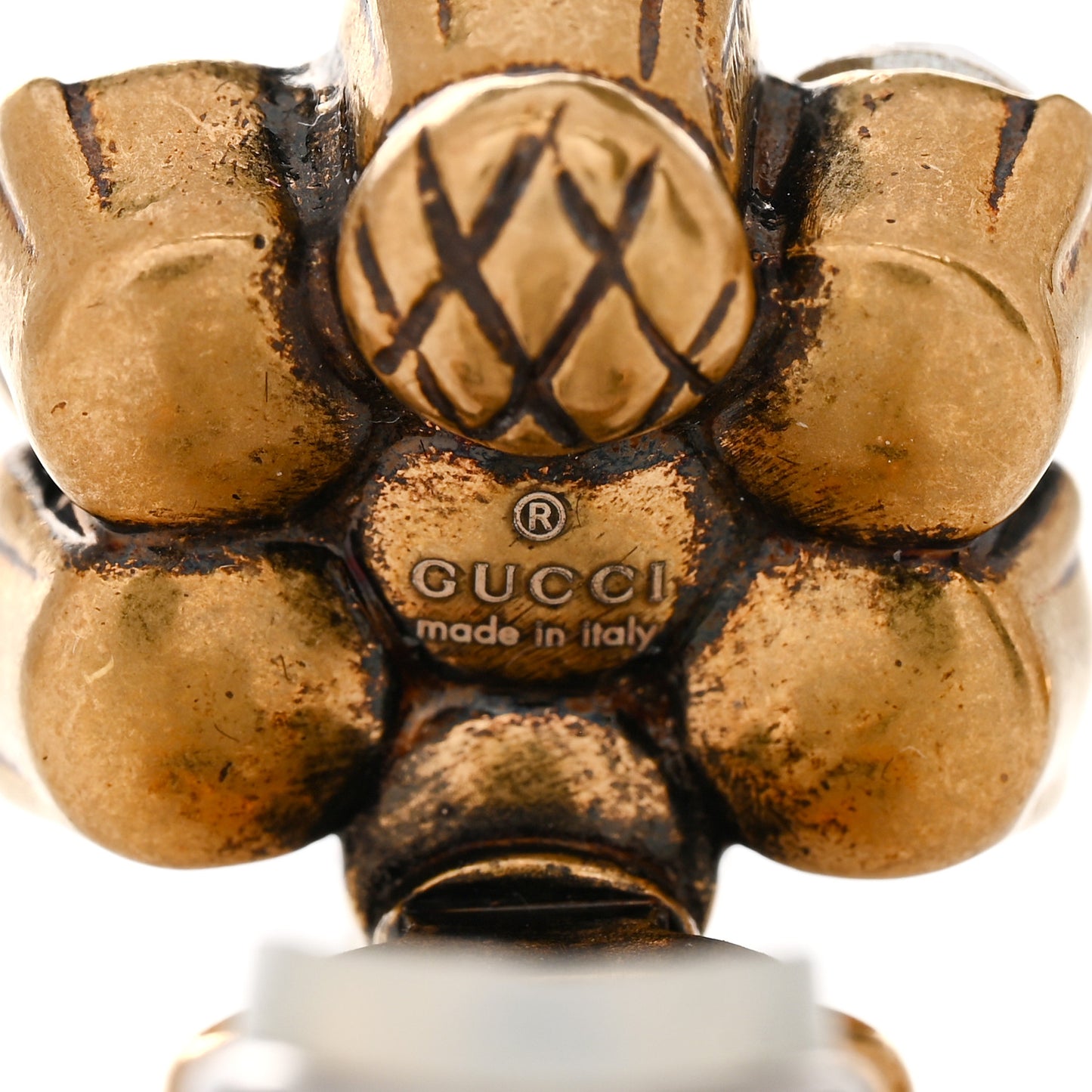 Metal Crystal Double G Clip On Earrings Aged Gold