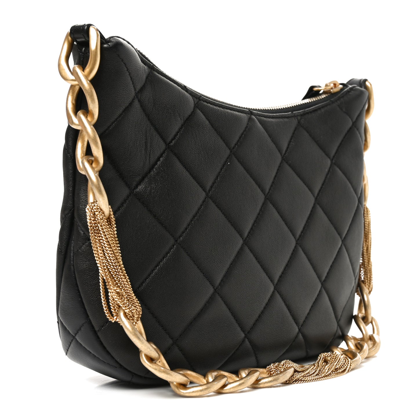 Lambskin Quilted CC Chain Hobo Black