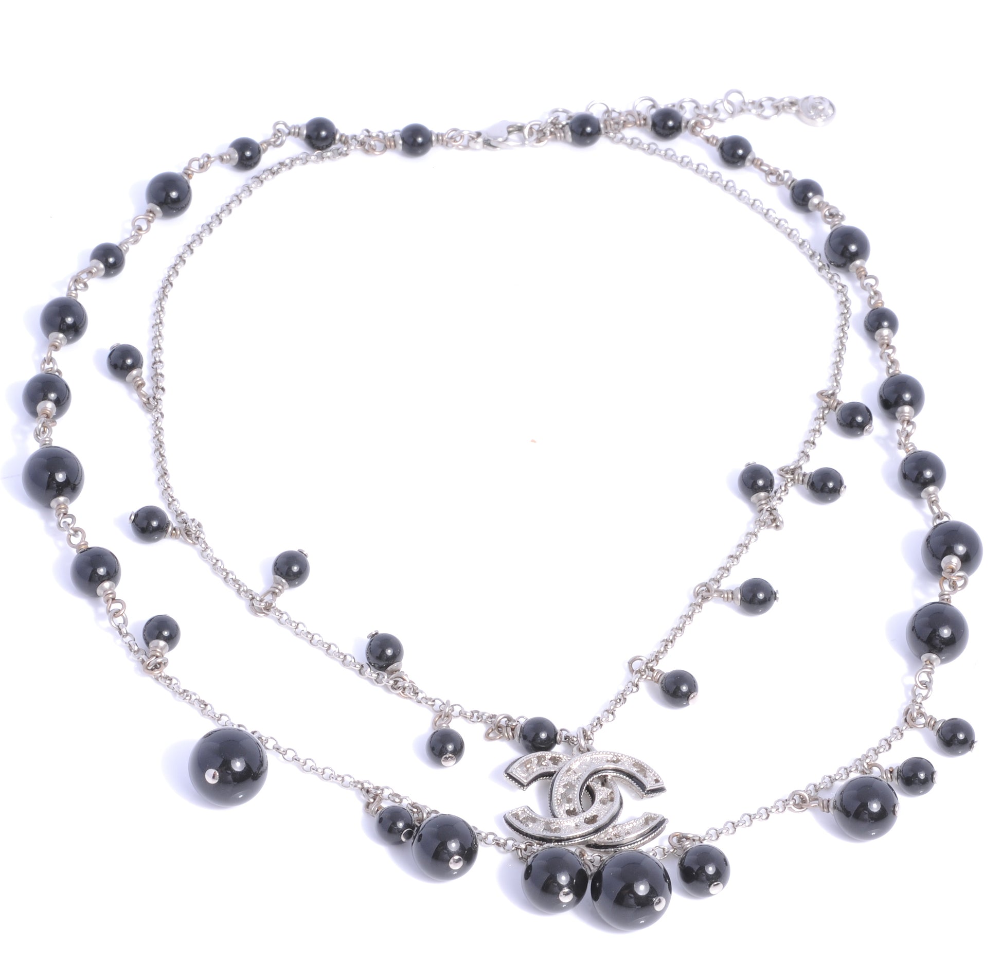 Chanel Short Beaded Double Strand CC Necklace Black 10A 3 of 5