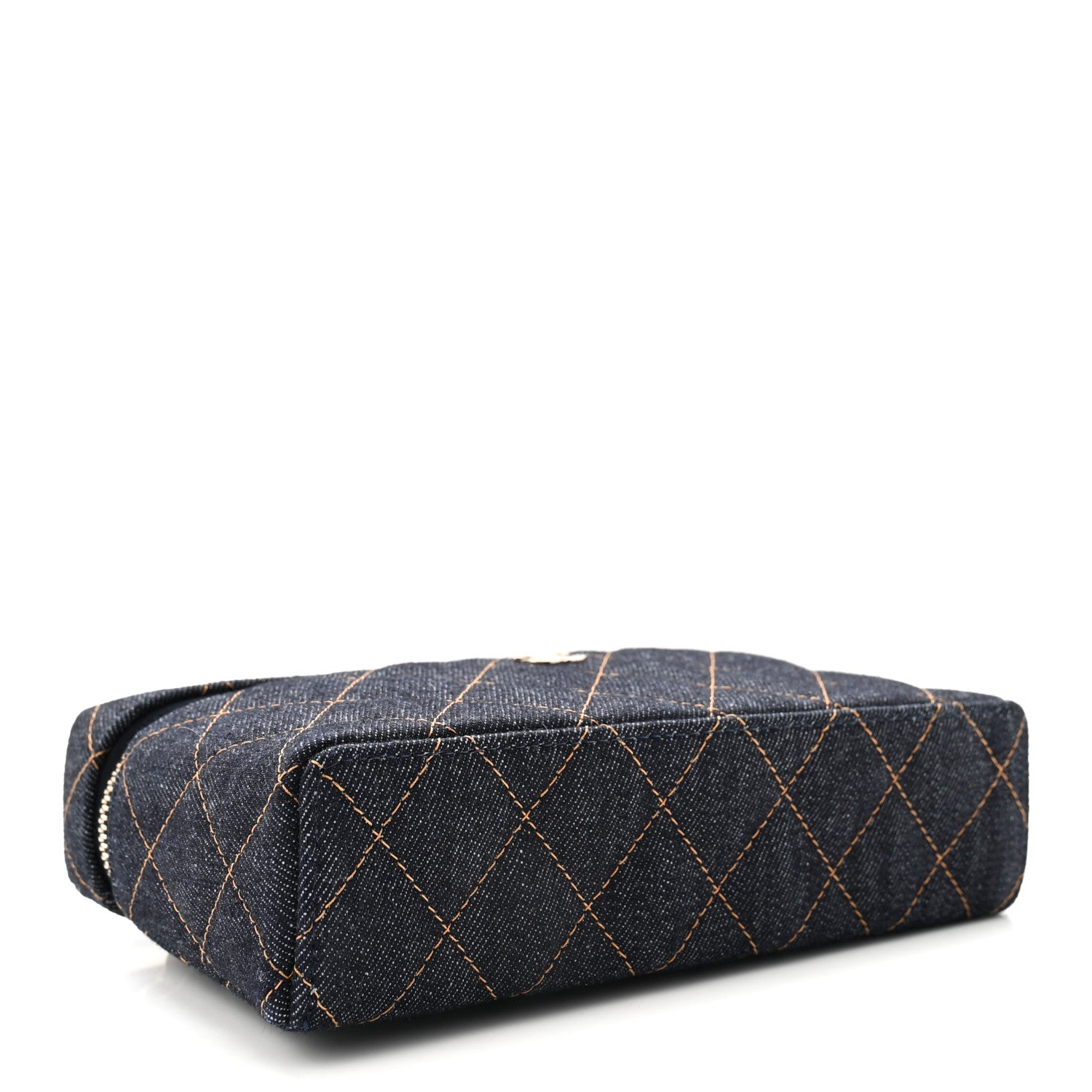 Chanel Denim Quilted Top Handle Slim Vanity Case With Chain Dark Blue Orange 3 of 10