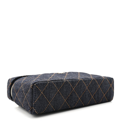 Chanel Denim Quilted Top Handle Slim Vanity Case With Chain Dark Blue Orange 3 of 10